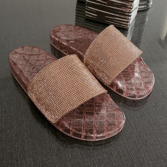 Madden Girl Jello Blush Bronze Glitter Stones Bling Jelly Slides Sandals 7 9 - Picture 13 of 16